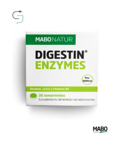 Envase de Digestin Enzymes Mabonatur, complemento alimenticio con enzimas digestivas, calcio y vitamina B2 para mejorar la digestión